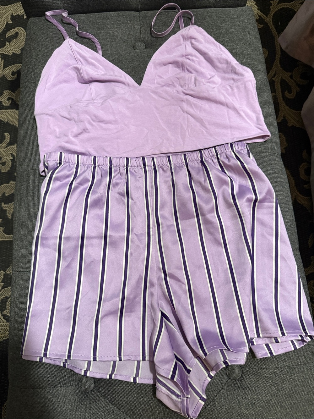 Victoria's Secret Lavender Striped Bralette Romper Set Lg